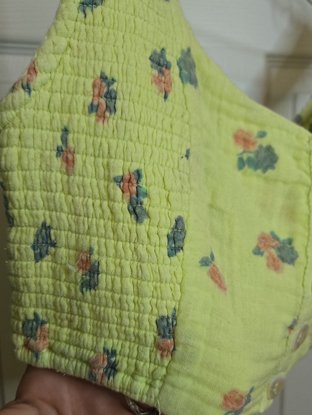 Free People Lemon Yellow Floral Button Crop Top - Picture 3 of 4